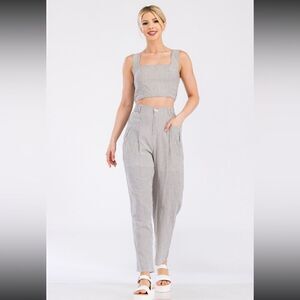 Akaiv set pants and top sleeveless white and brown stripes NEW